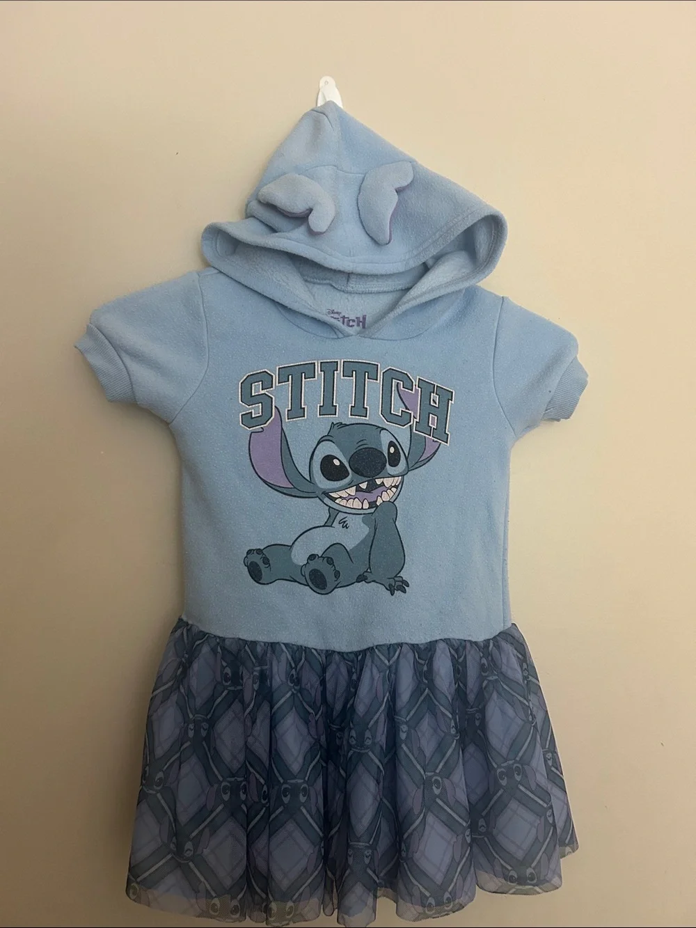 Disney Stitch Light Blue Hooded Character Dress with Patterned Skirt